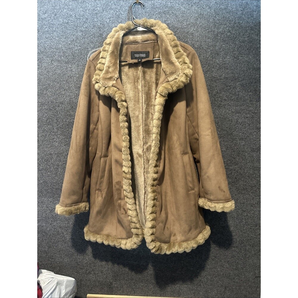 Vintage Donnybrook Coat Womens Large Brown Button Down Faux Suede & Fur Trim